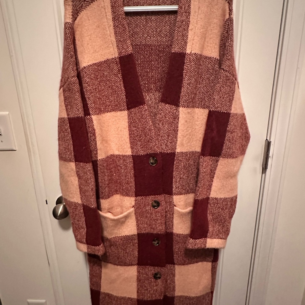 Buffalo Crimson Plaid Button-Up Women’s duster, thick and warm!